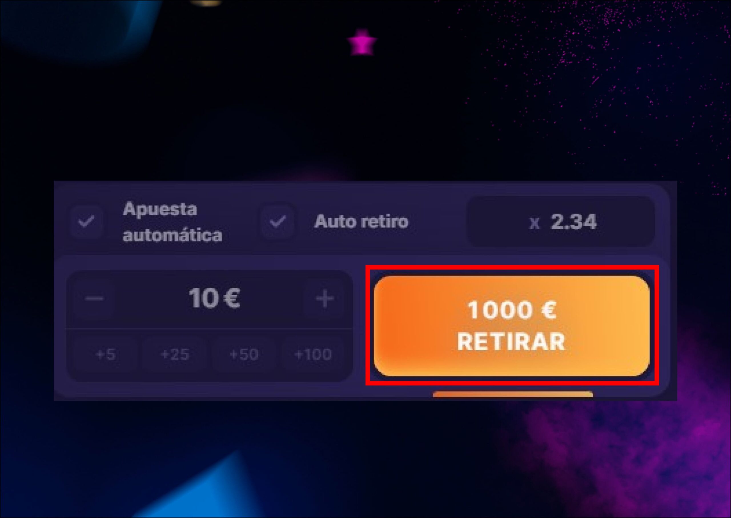 Botón “Cobrar” para asegurar ganancias en Lucky Jet.