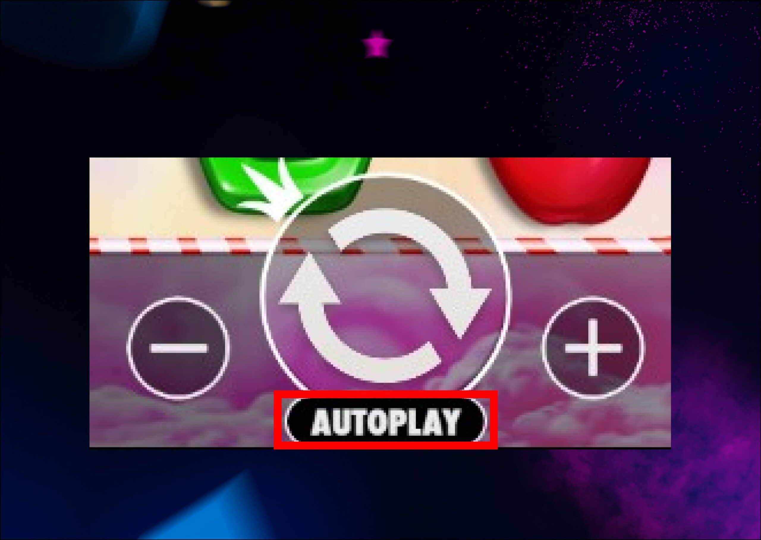 Botón de giro y autoplay para iniciar la ronda.