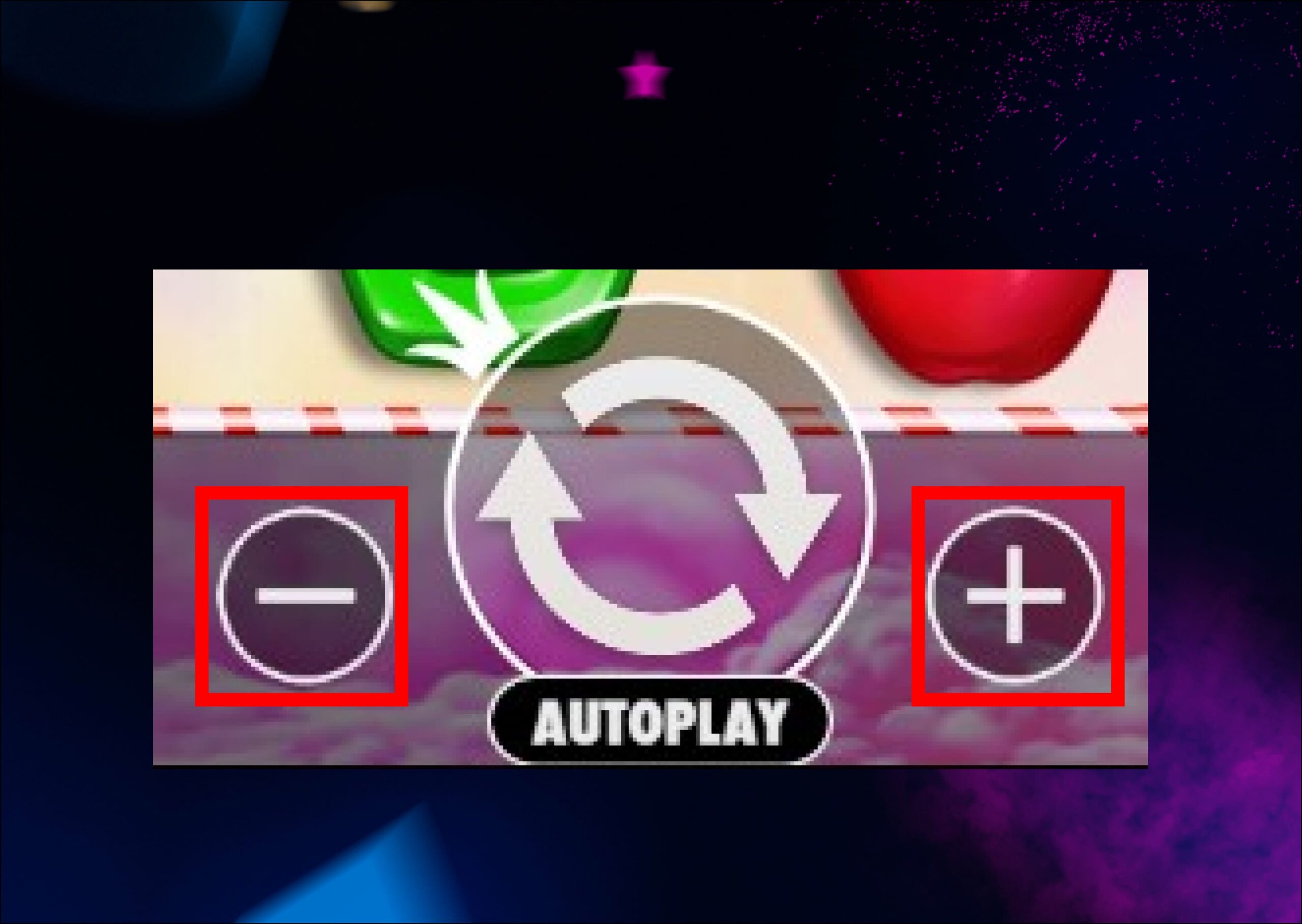 Configuración de la apuesta usando los iconos + y - para cambiar el valor.