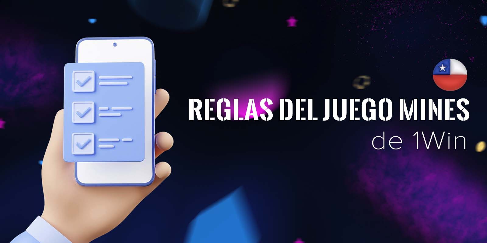 Reglas del juego Mines 1Win con casillas y minas.