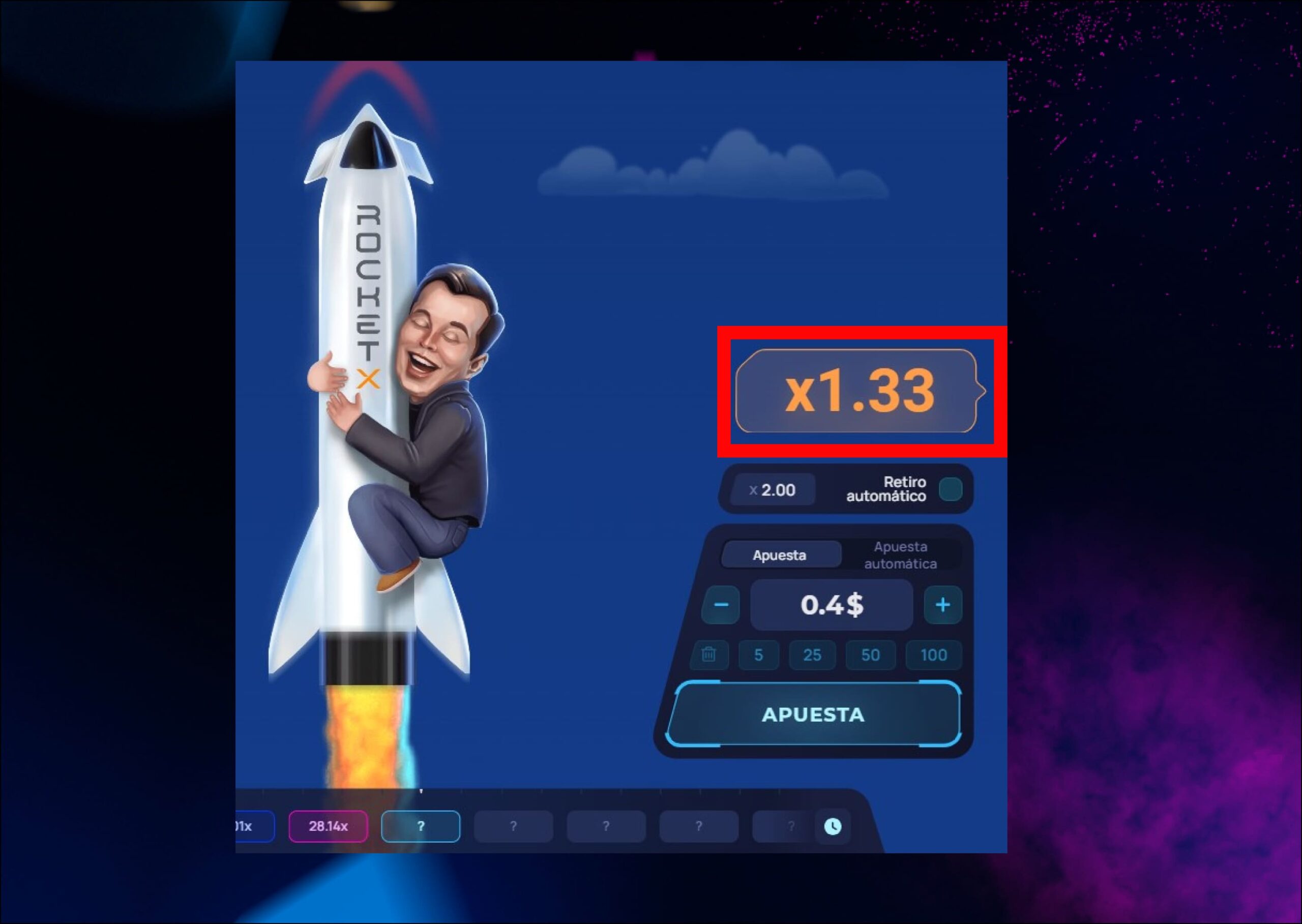 Momento del despegue y subida del multiplicador.
