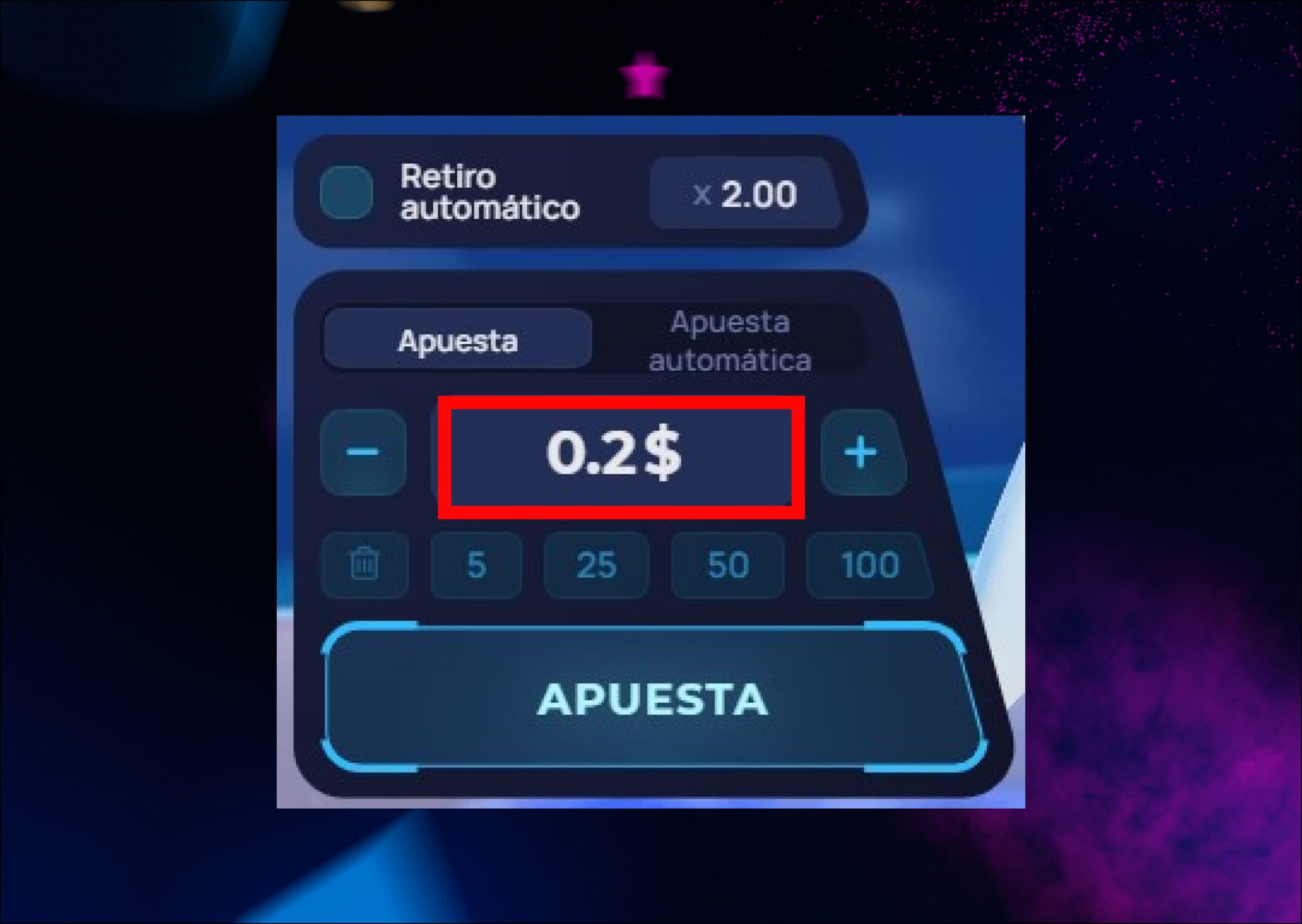Ingresar importe de apuesta en RocketX