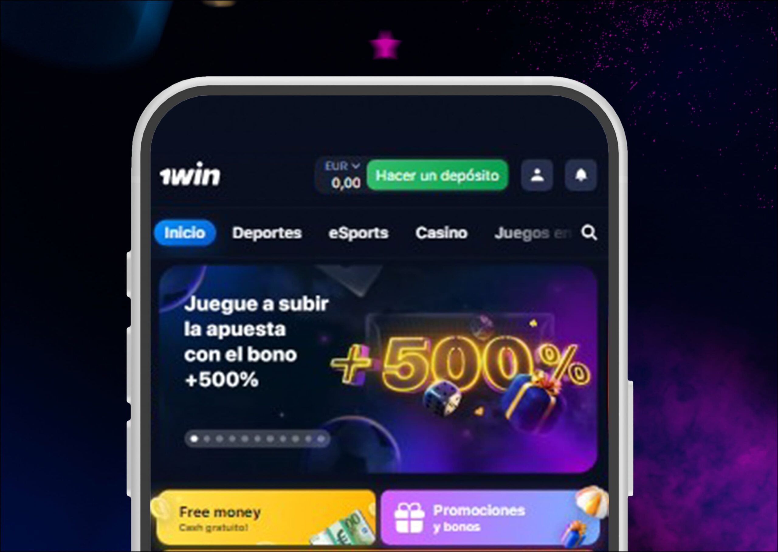 Sitio oficial de 1Win en dispositivo móvil.