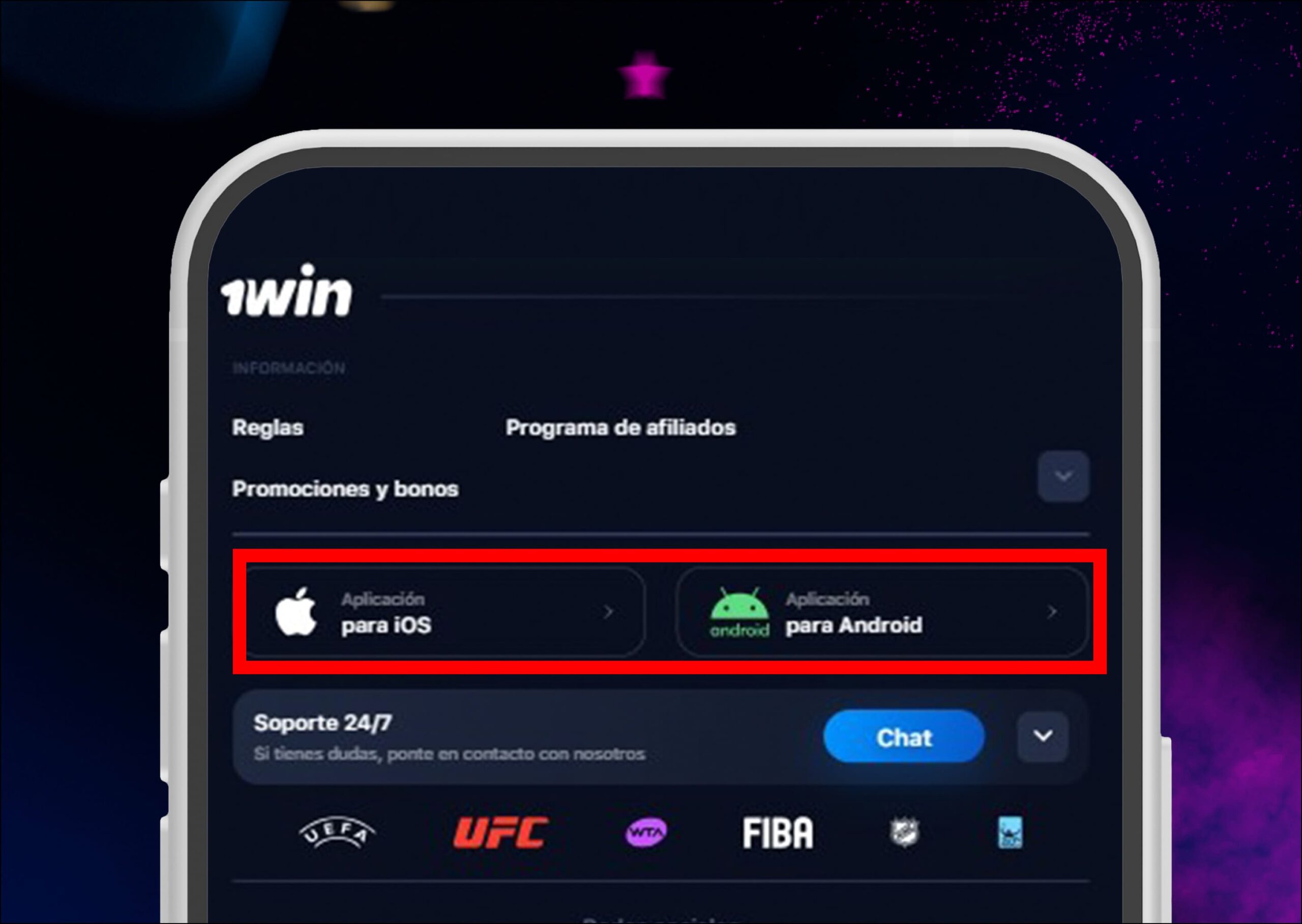 Botones para descargar la app según su sistema operativo.