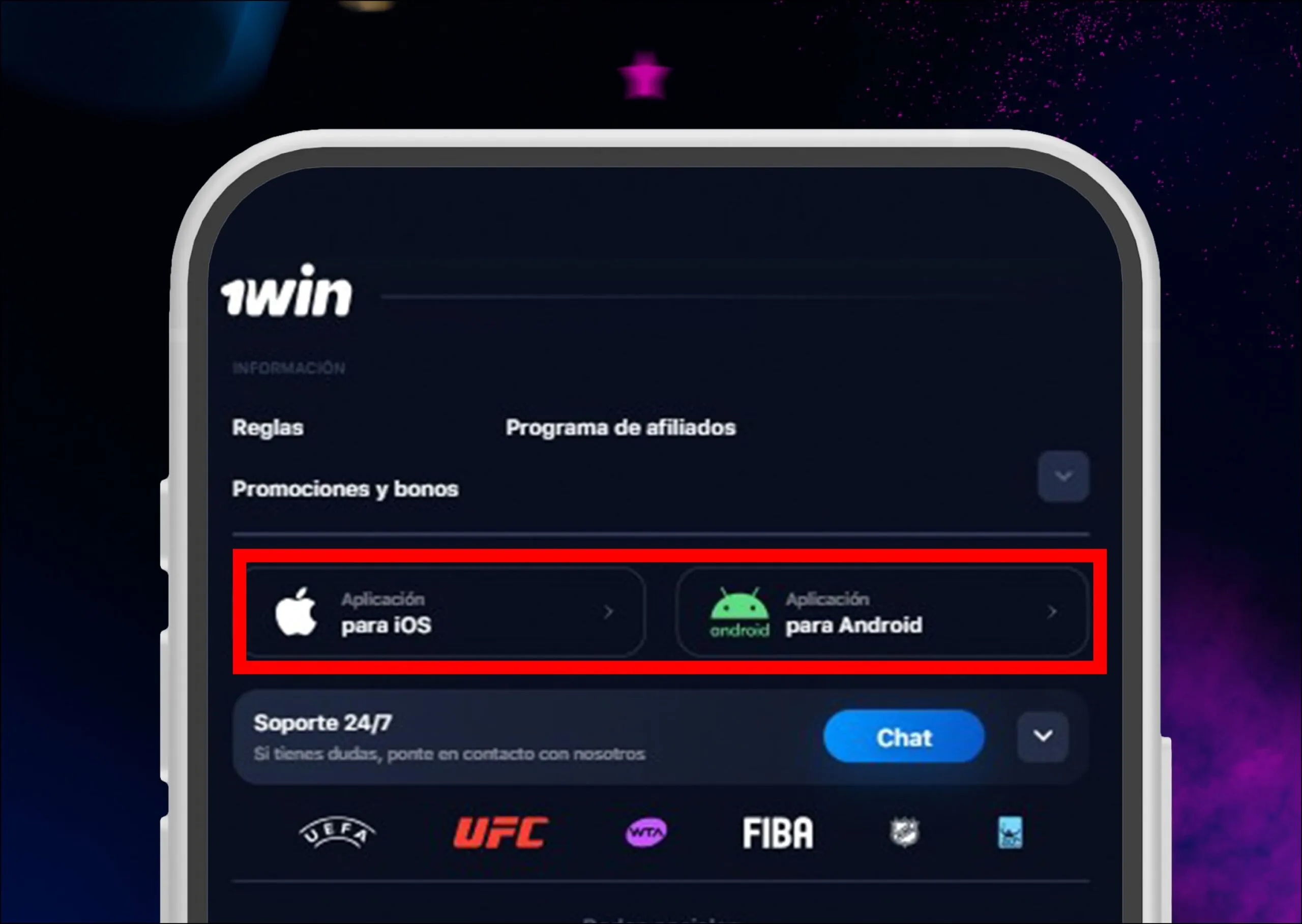 Botones para descargar la app según su sistema operativo.